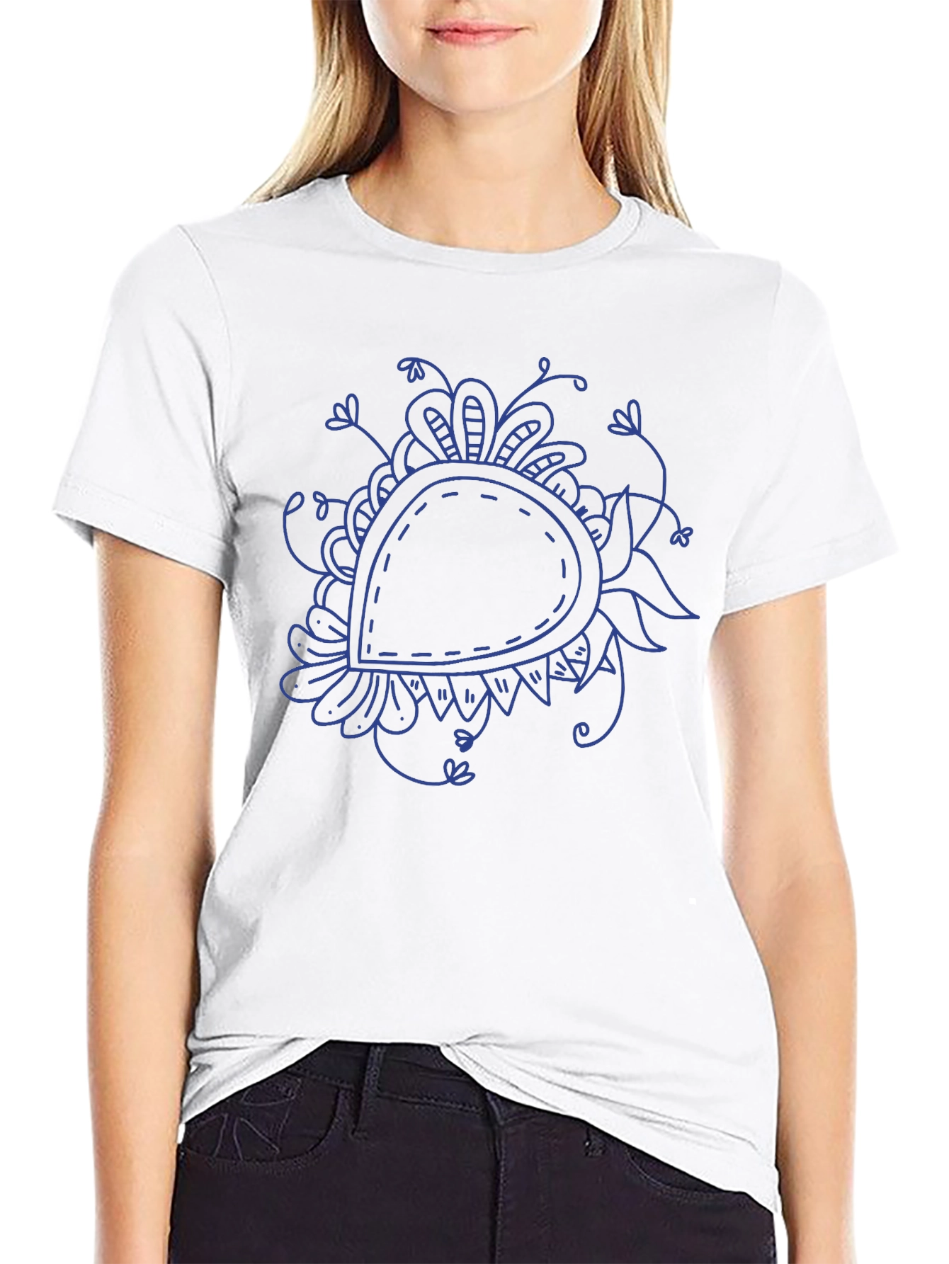 Black T-Shirt with Blue Paisley Design