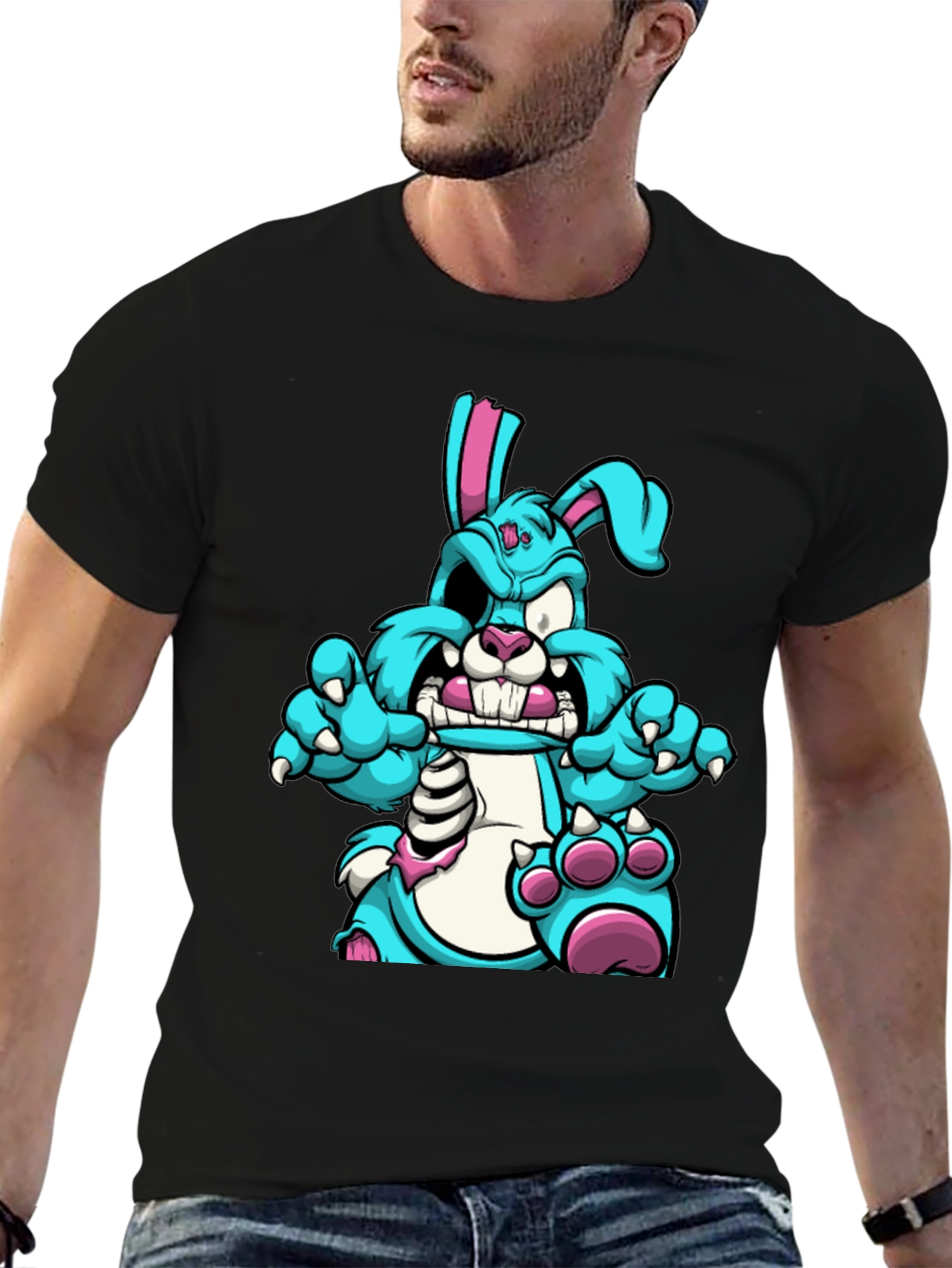 Zombie Bunny Graphic Tee - Black Cotton T-Shirt