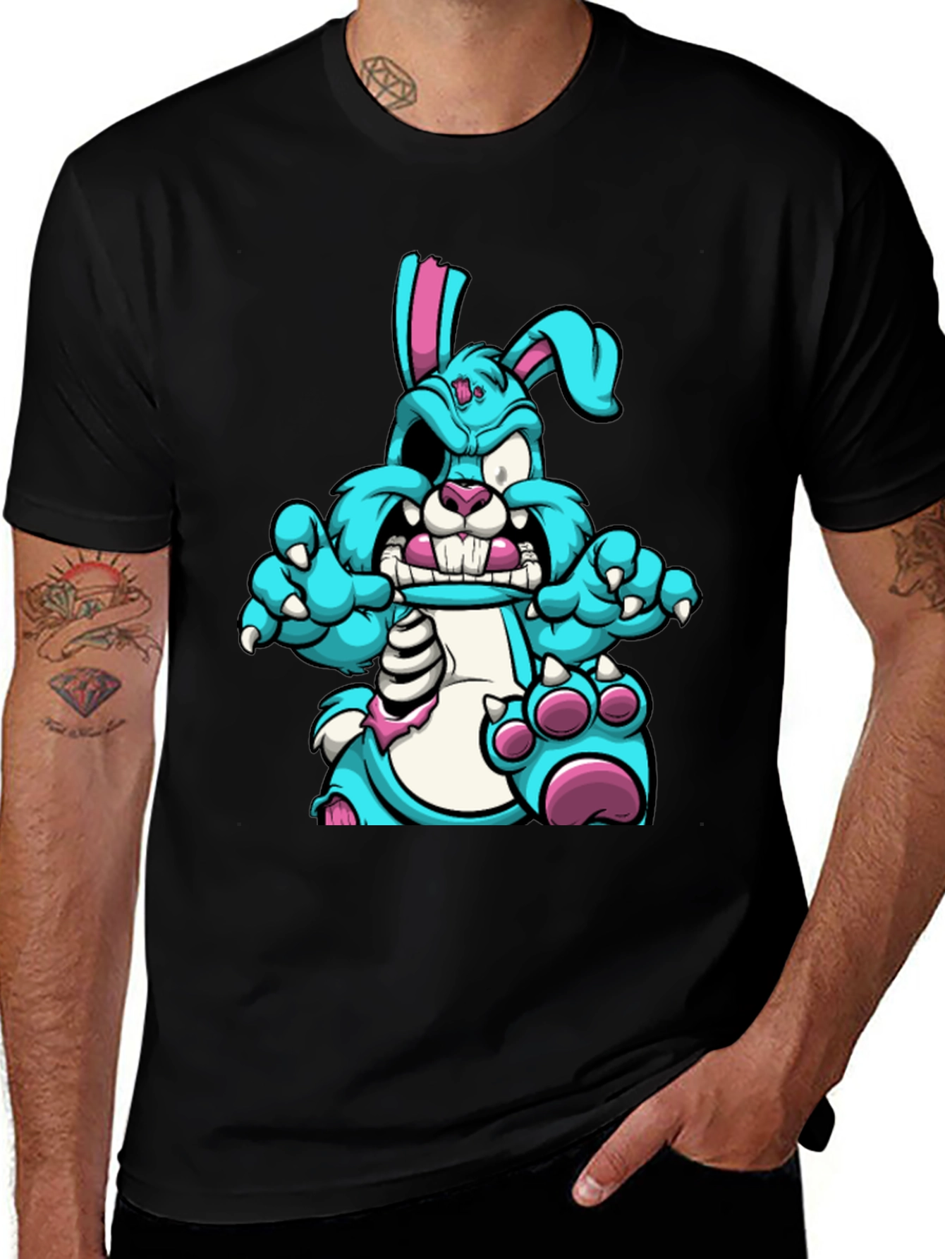 Zombie Bunny Graphic Tee - Black Cotton T-Shirt