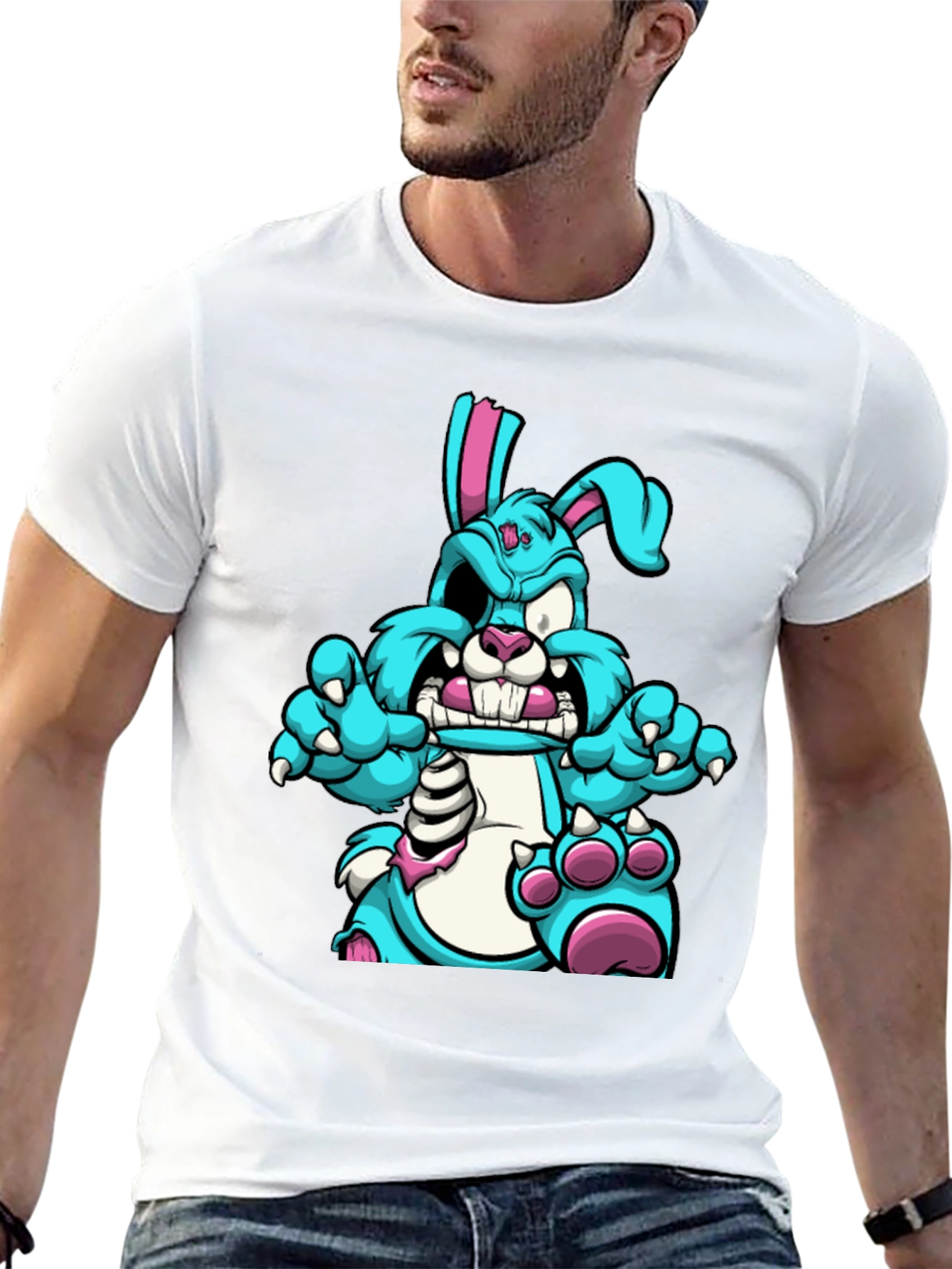 Zombie Bunny Graphic Tee - Black Cotton T-Shirt