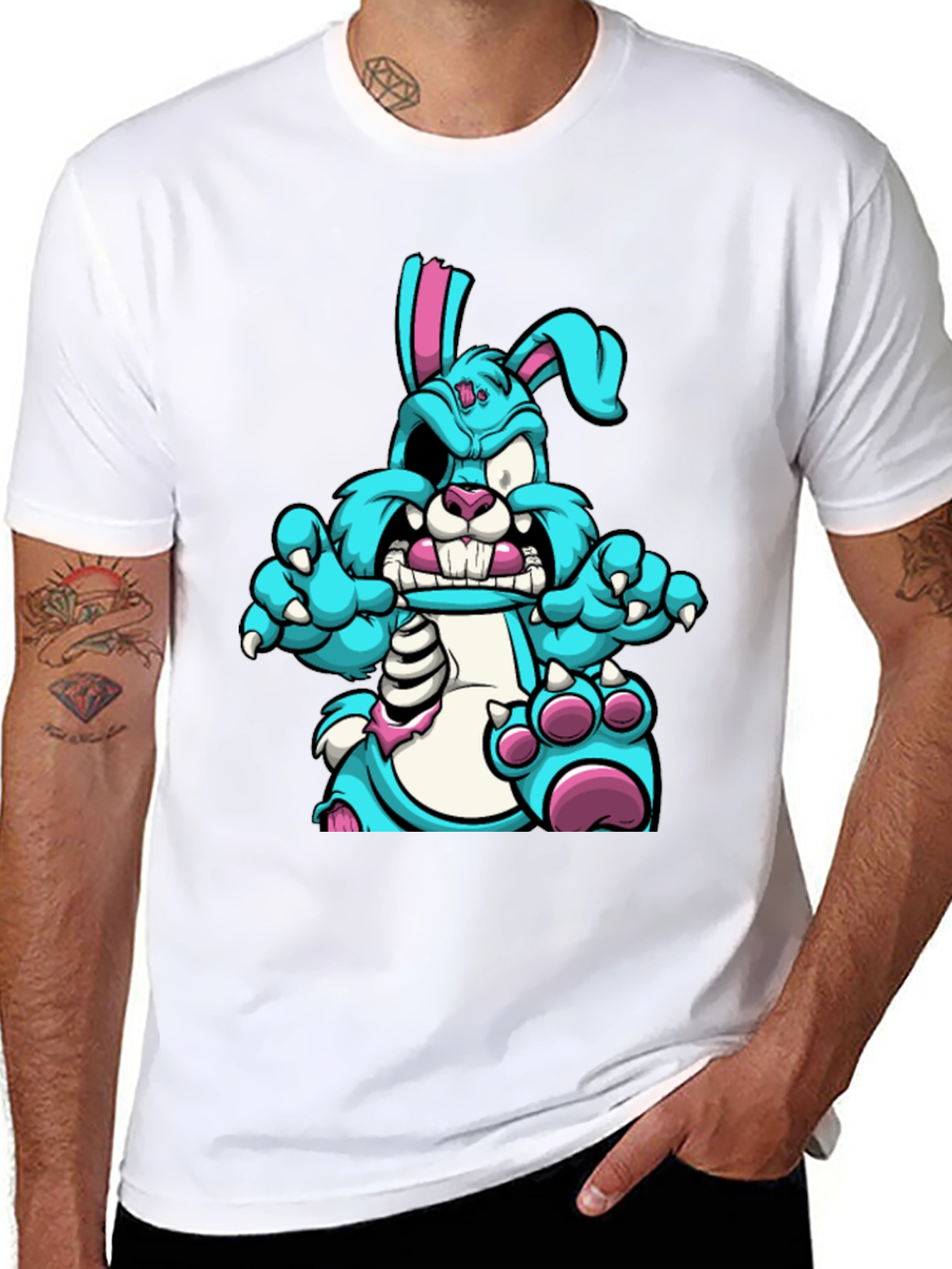 Zombie Bunny Graphic Tee - Black Cotton T-Shirt