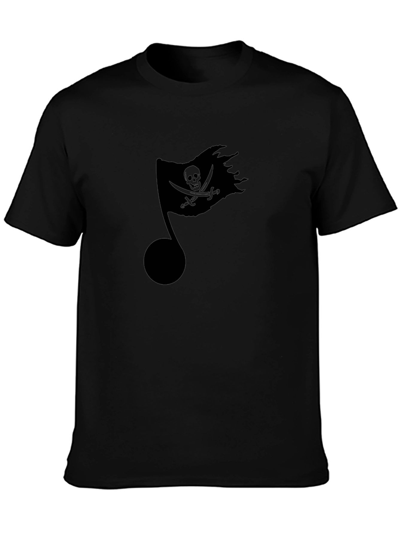 Pirate Flag Music Note Black T-Shirt