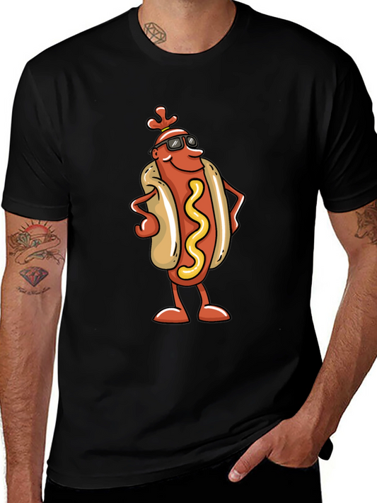 Cool Hot Dog Cartoon Black T-Shirt