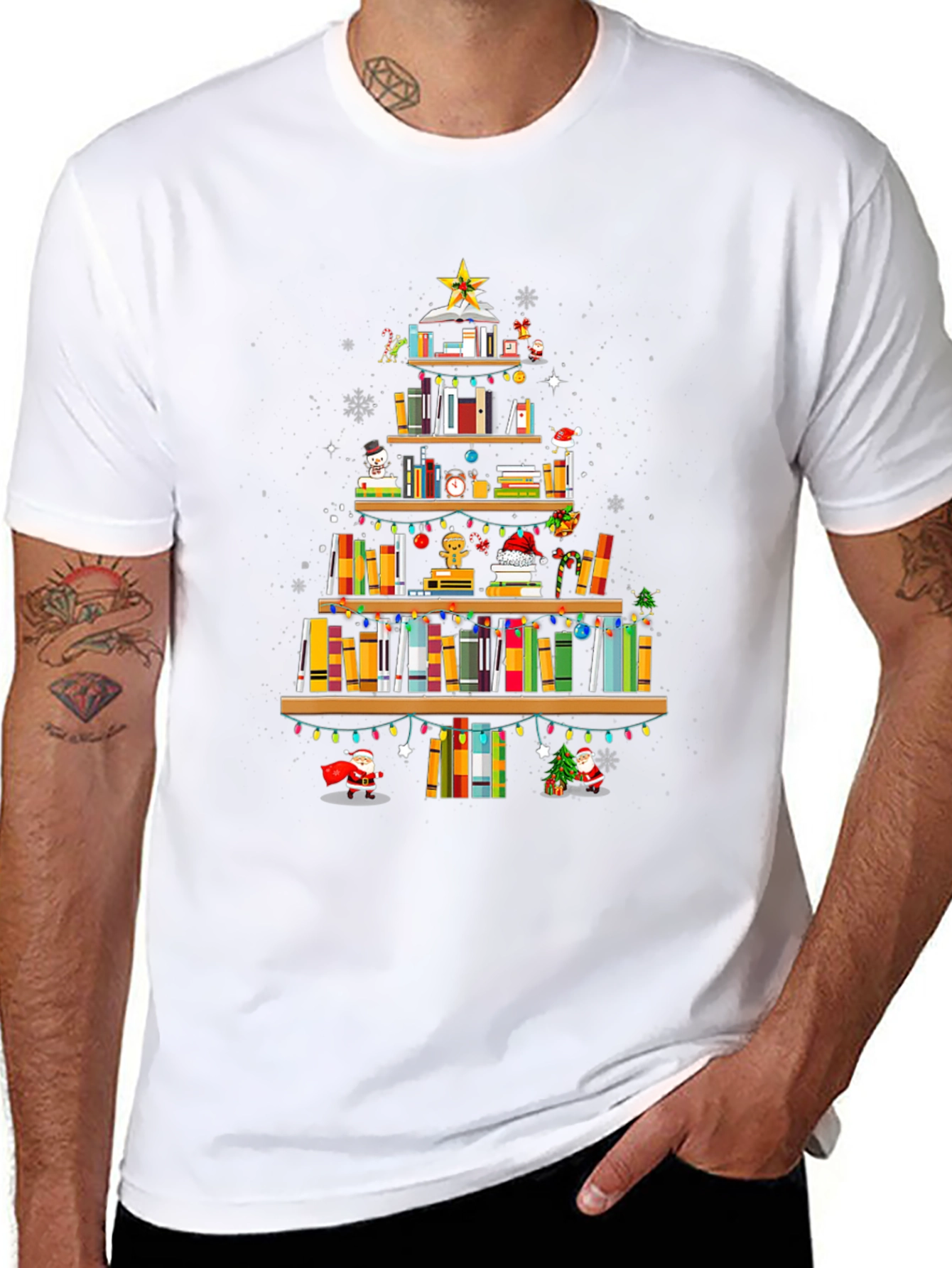 Book Christmas Tree T-Shirt: Holiday Librarian Tee