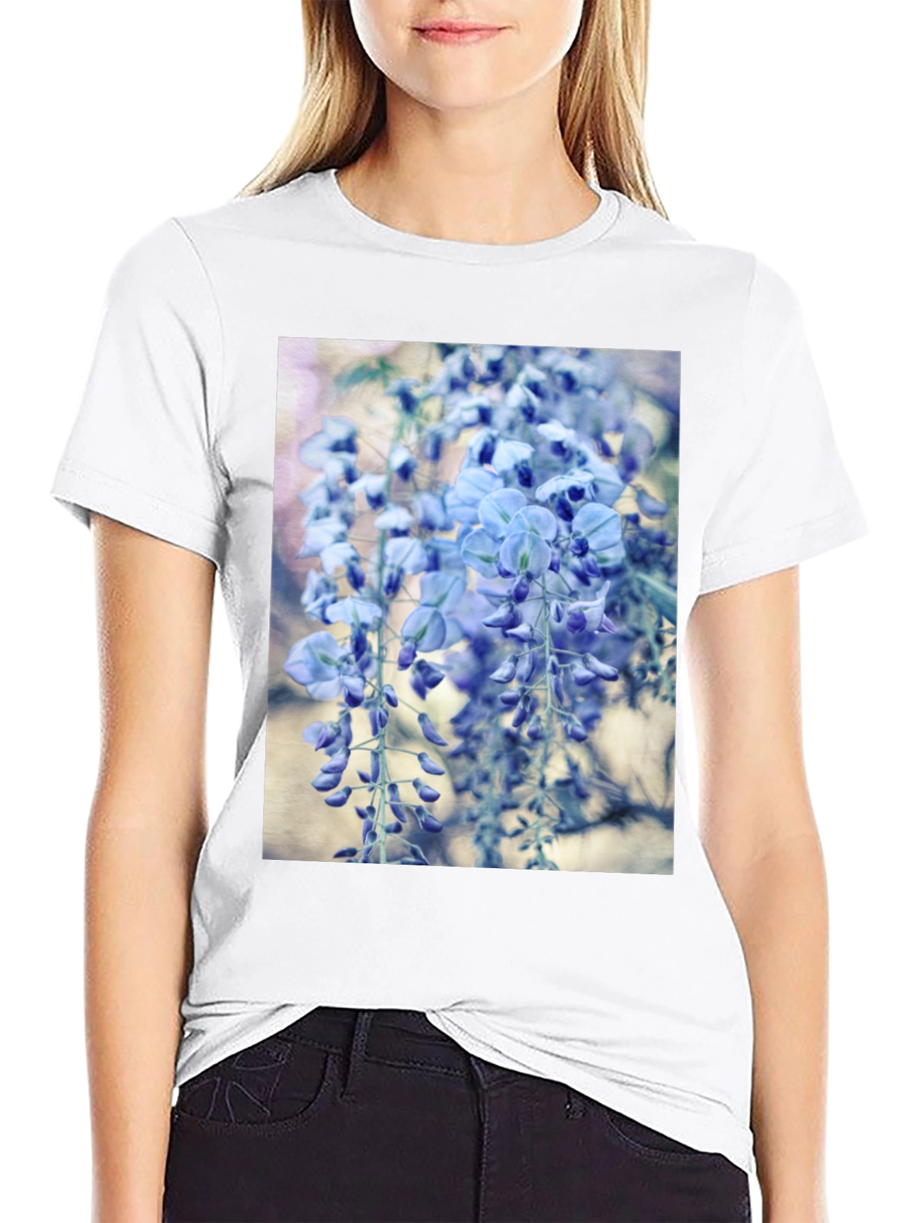 Floral T-Shirt - Hanging Blue Wisteria Print