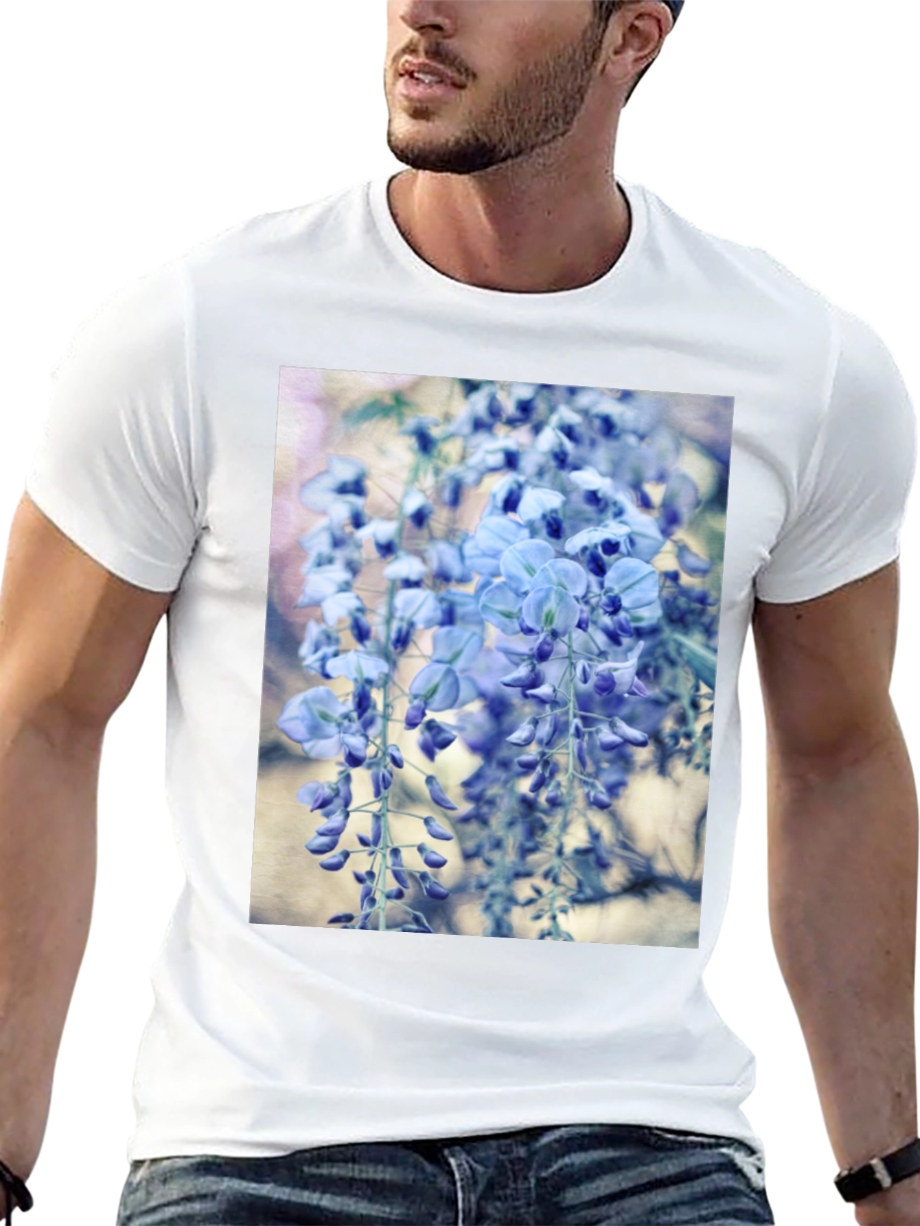 Floral T-Shirt - Hanging Blue Wisteria Print
