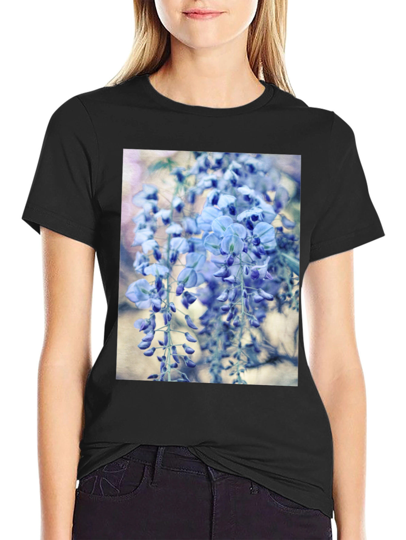 Floral T-Shirt - Hanging Blue Wisteria Print