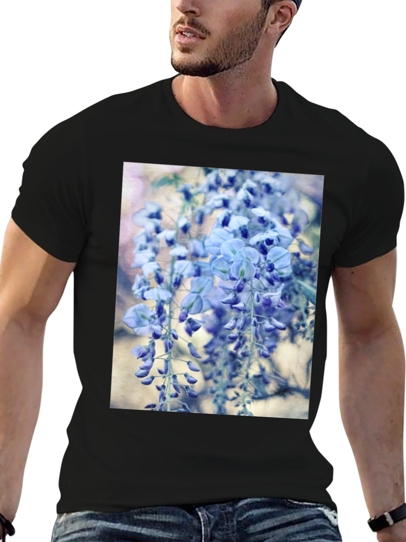 Floral T-Shirt - Hanging Blue Wisteria Print