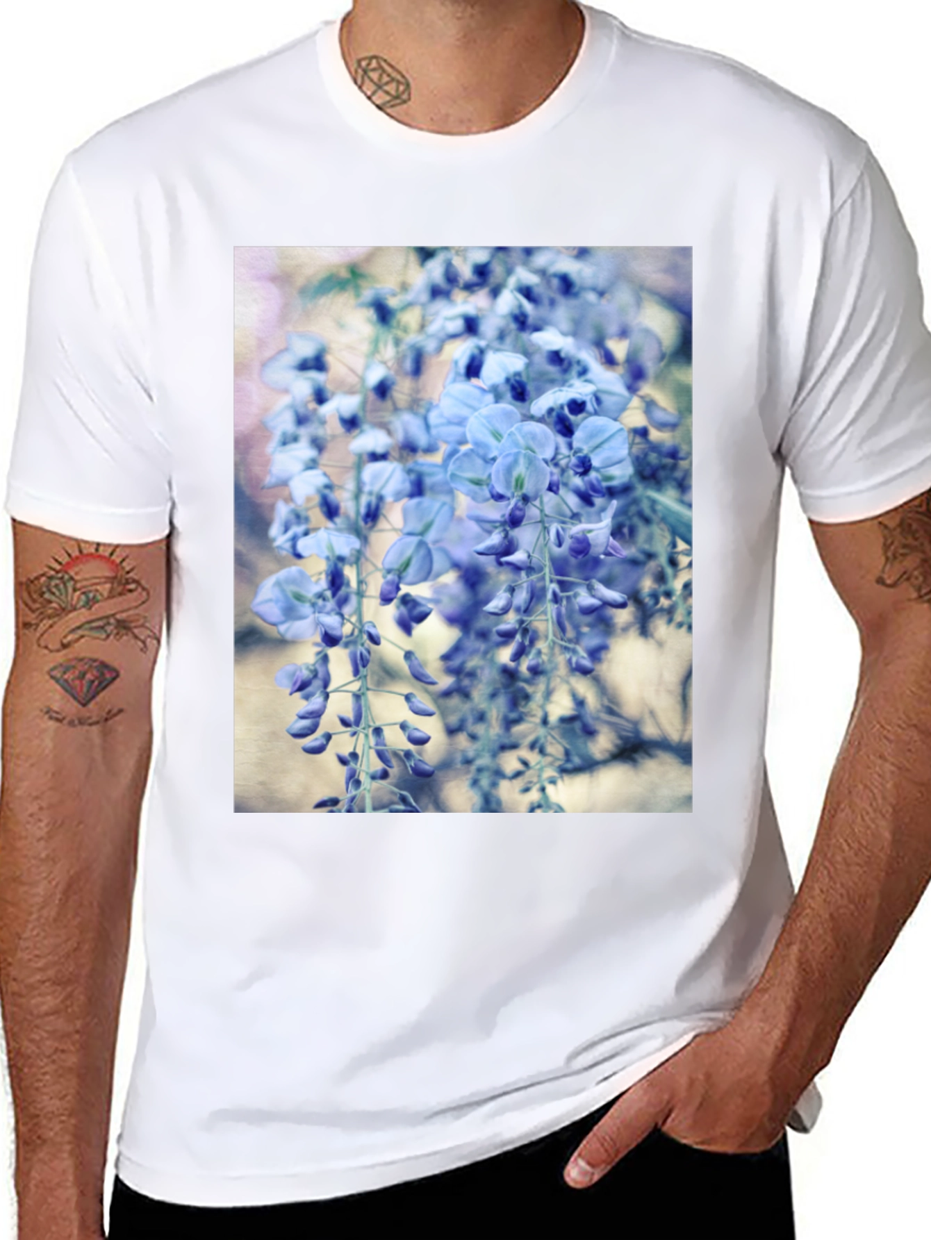 Floral T-Shirt - Hanging Blue Wisteria Print