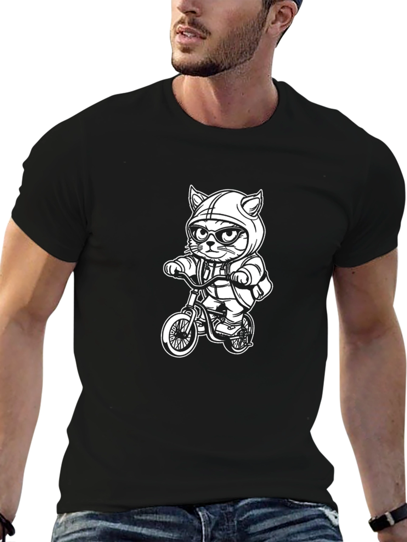 Cool Cat Biker T-Shirt - Black