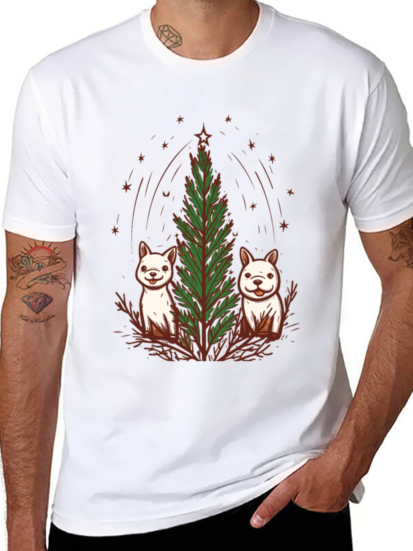 Festive Pups & Christmas Tree Black T-Shirt
