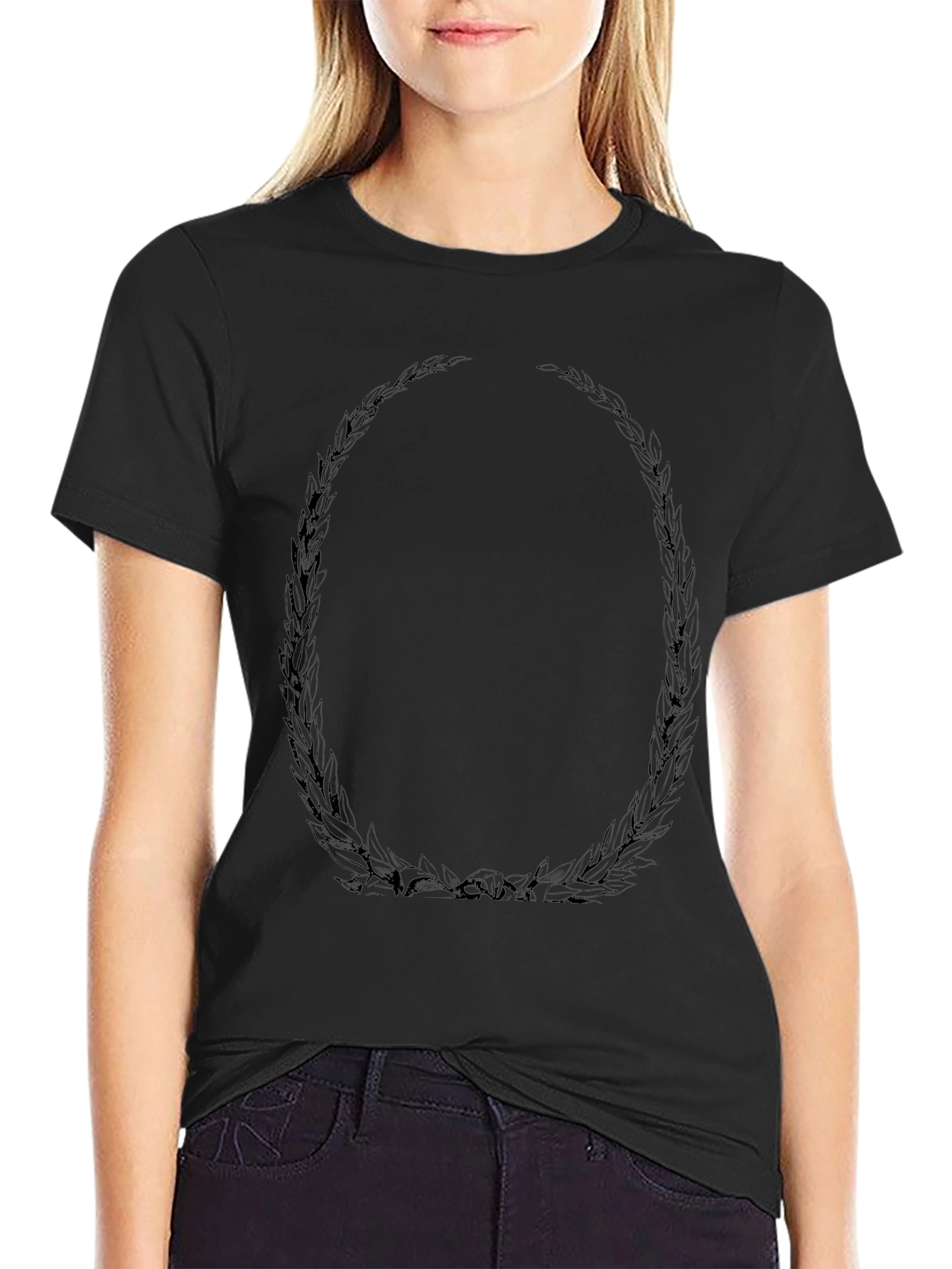 Mens Black Graphic Tee - Leaf Oval Design