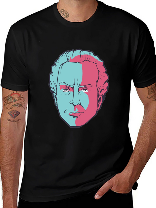 Retro Split Face Graphic Tee - Classic Black T-Shirt