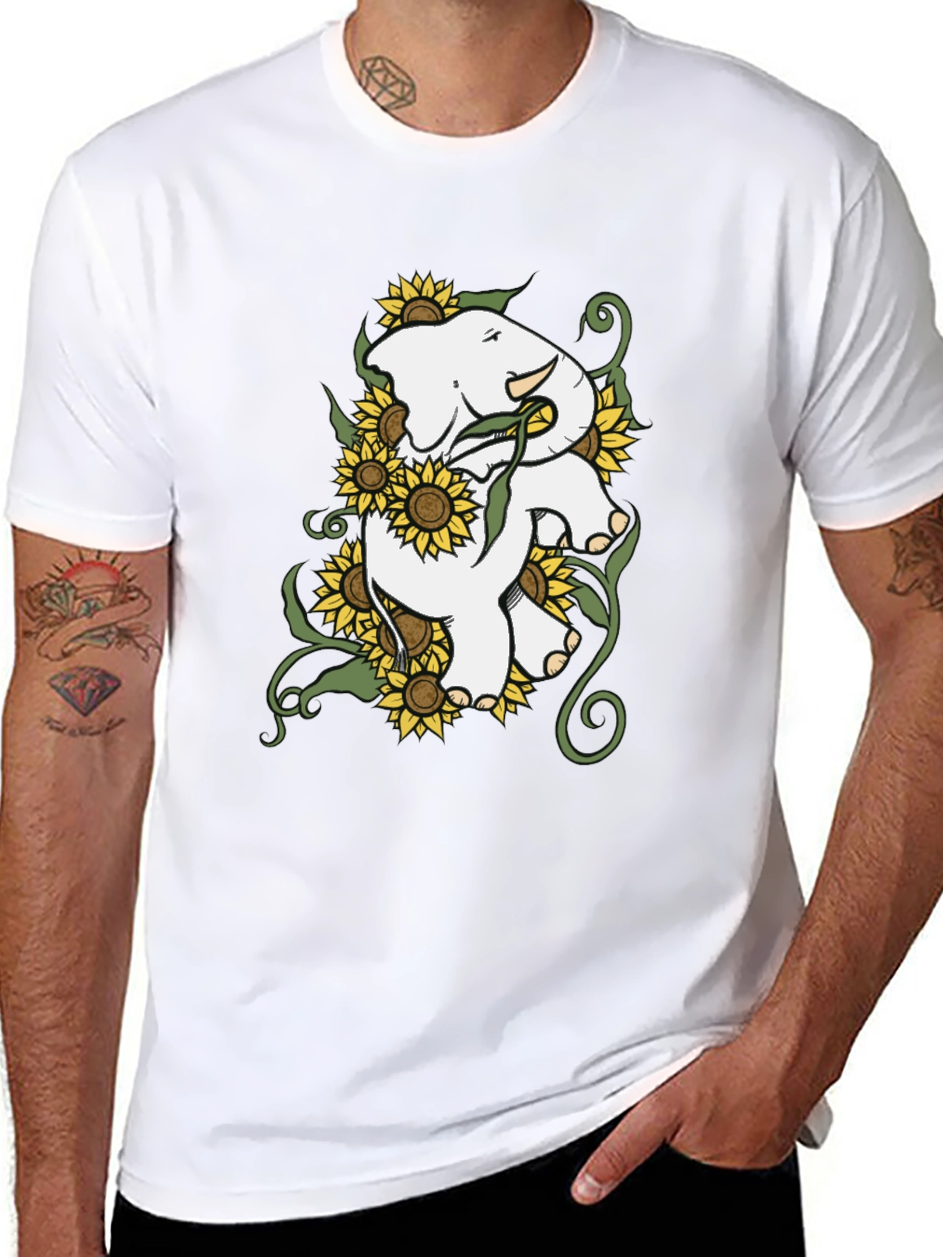 Elephant Sunflower Graphic Tee