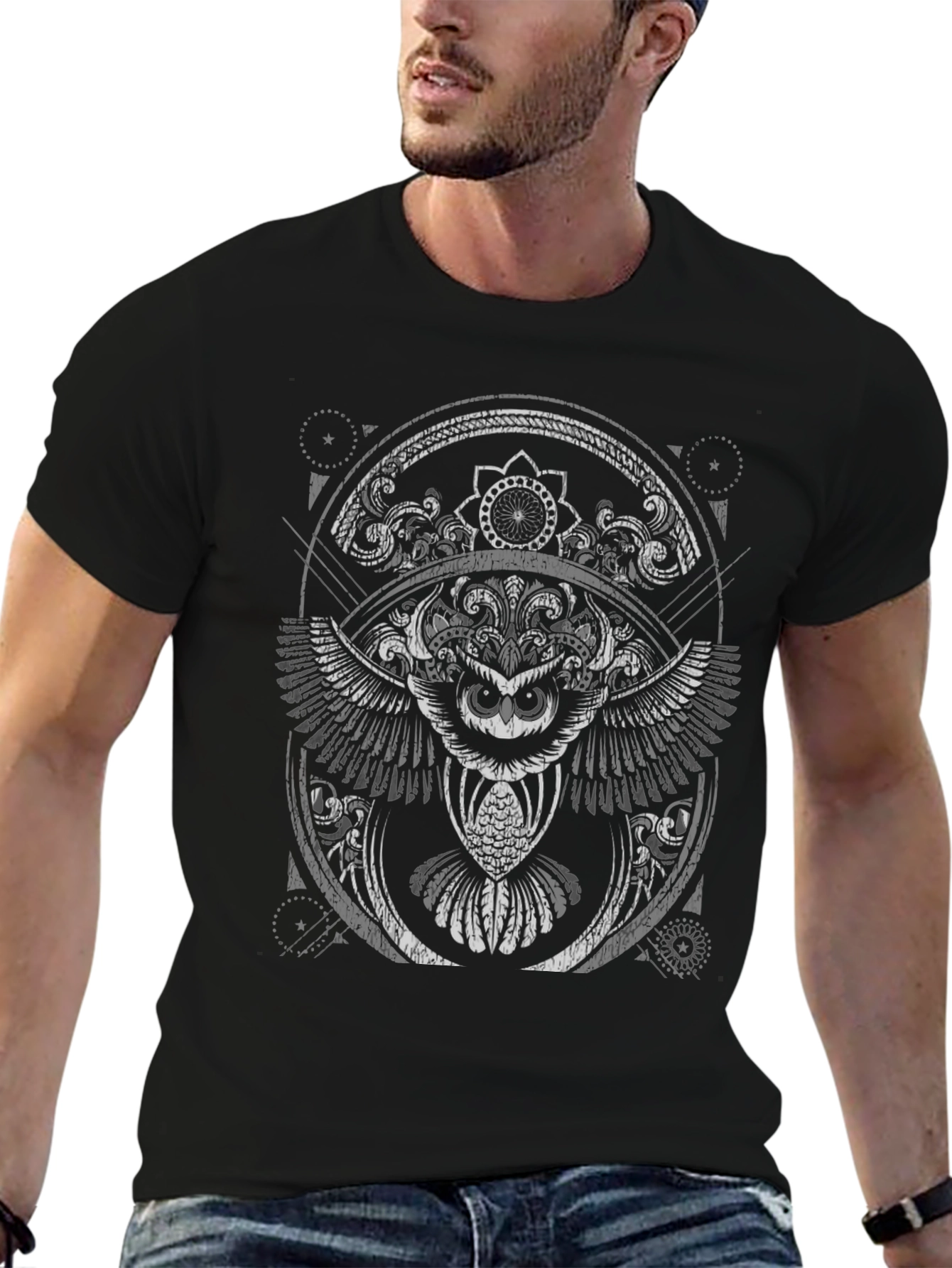 Owl Mandala Graphic Print Tee