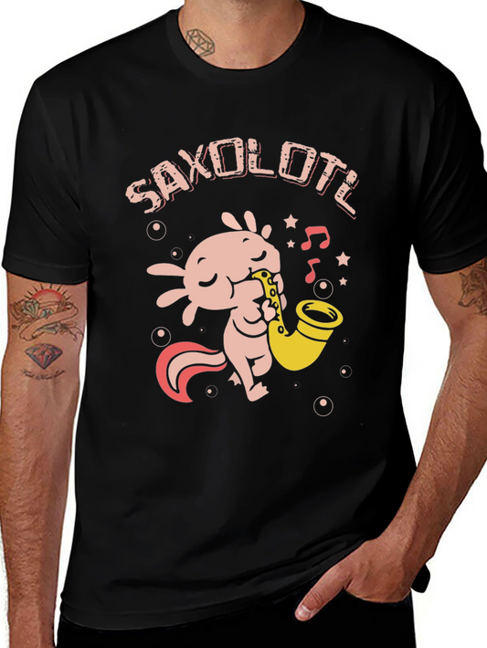 Saxolotl Black T-Shirt - Axolotl Saxophone Player