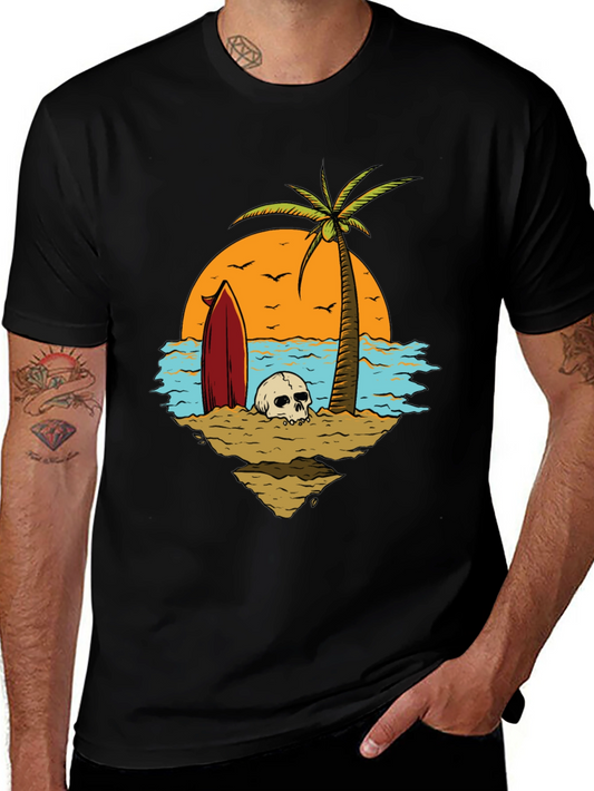 Skull Beach Scene Graphic Tee