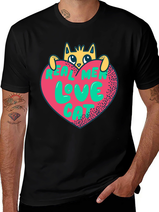 Real Men Love Cat Graphic Tee - Black Unisex T-Shirt