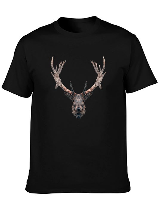 Geometric Deer Head Graphic Tee - Black
