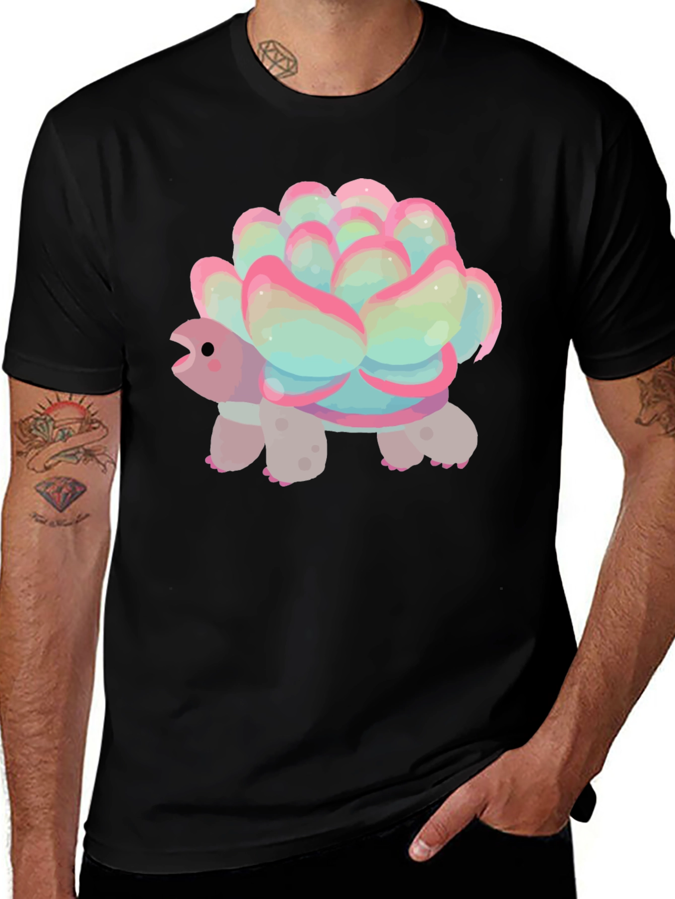 Cute Succulent Turtle Graphic Tee - Soft Cotton Blend