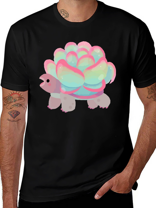 Cute Succulent Turtle Graphic Tee - Soft Cotton Blend