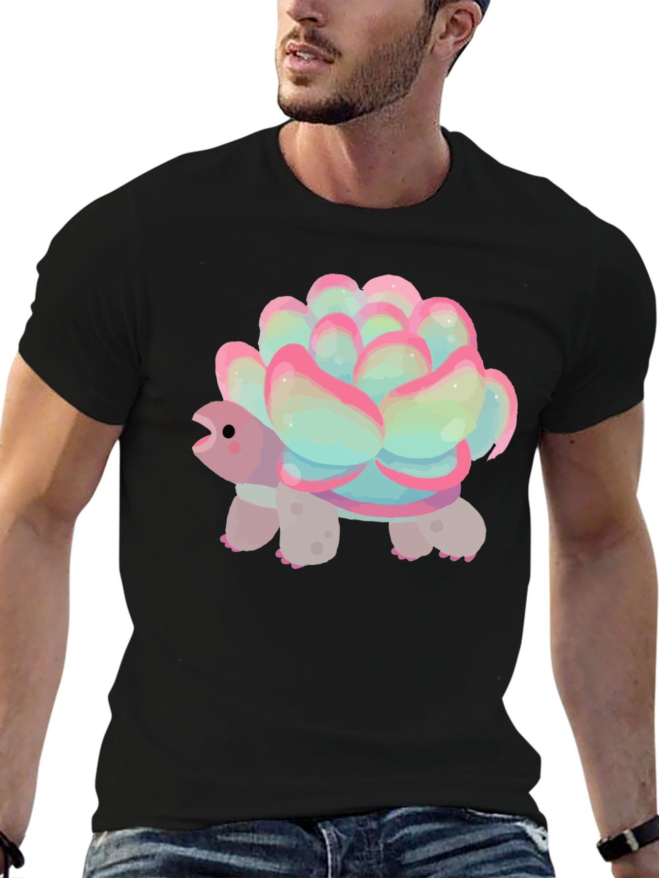 Cute Succulent Turtle Graphic Tee - Soft Cotton Blend