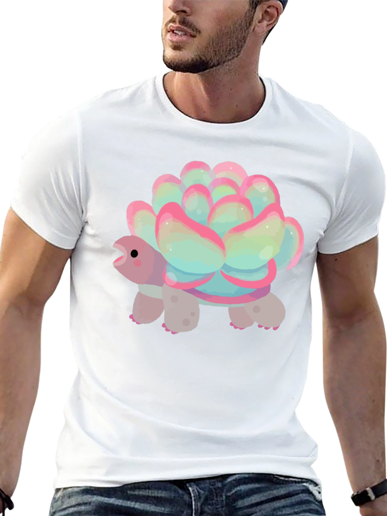 Cute Succulent Turtle Graphic Tee - Soft Cotton Blend
