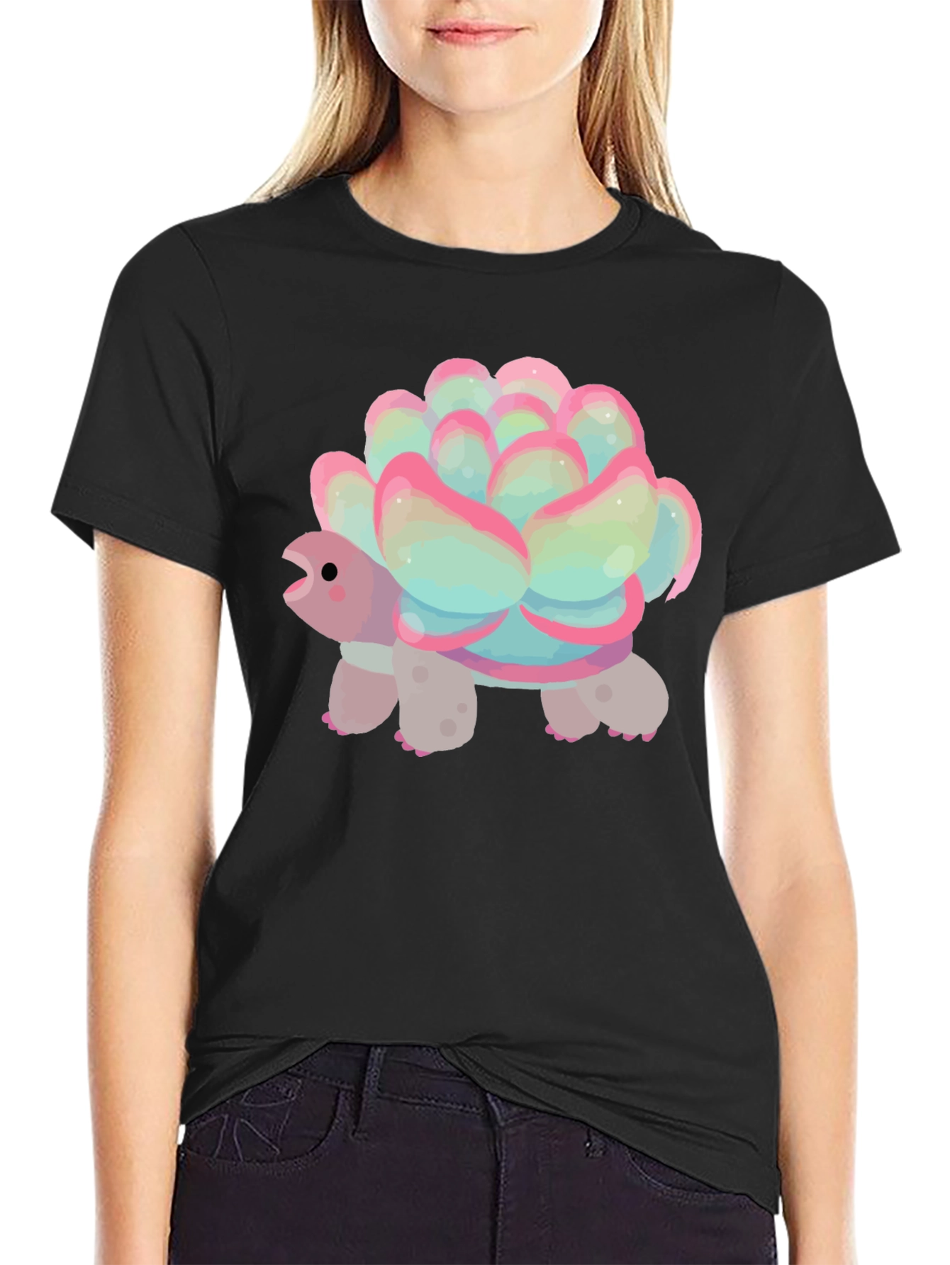 Cute Succulent Turtle Graphic Tee - Soft Cotton Blend