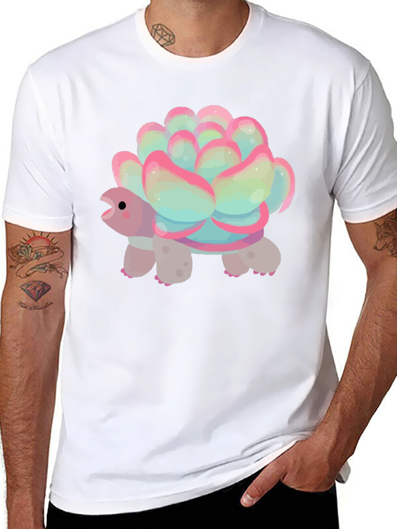 Cute Succulent Turtle Graphic Tee - Soft Cotton Blend