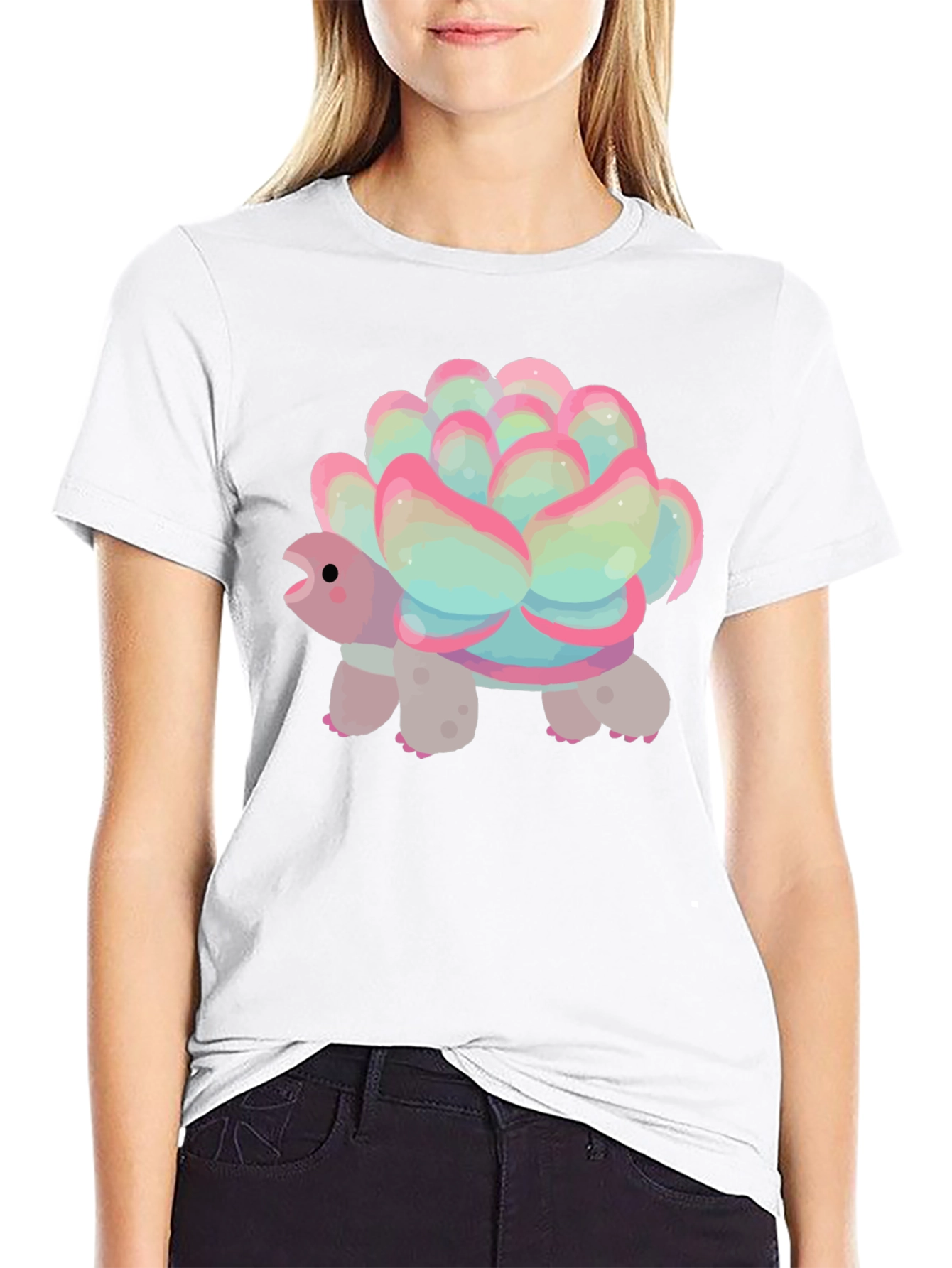 Cute Succulent Turtle Graphic Tee - Soft Cotton Blend