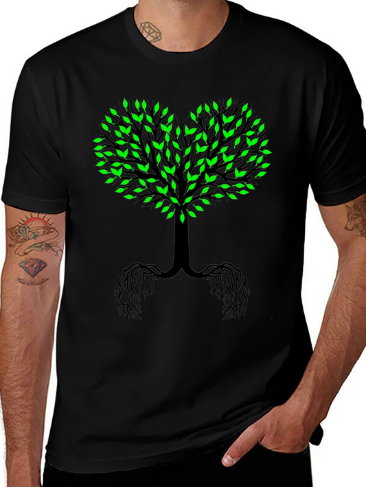 Tree of Life Black Tee - Green Leaf Heart