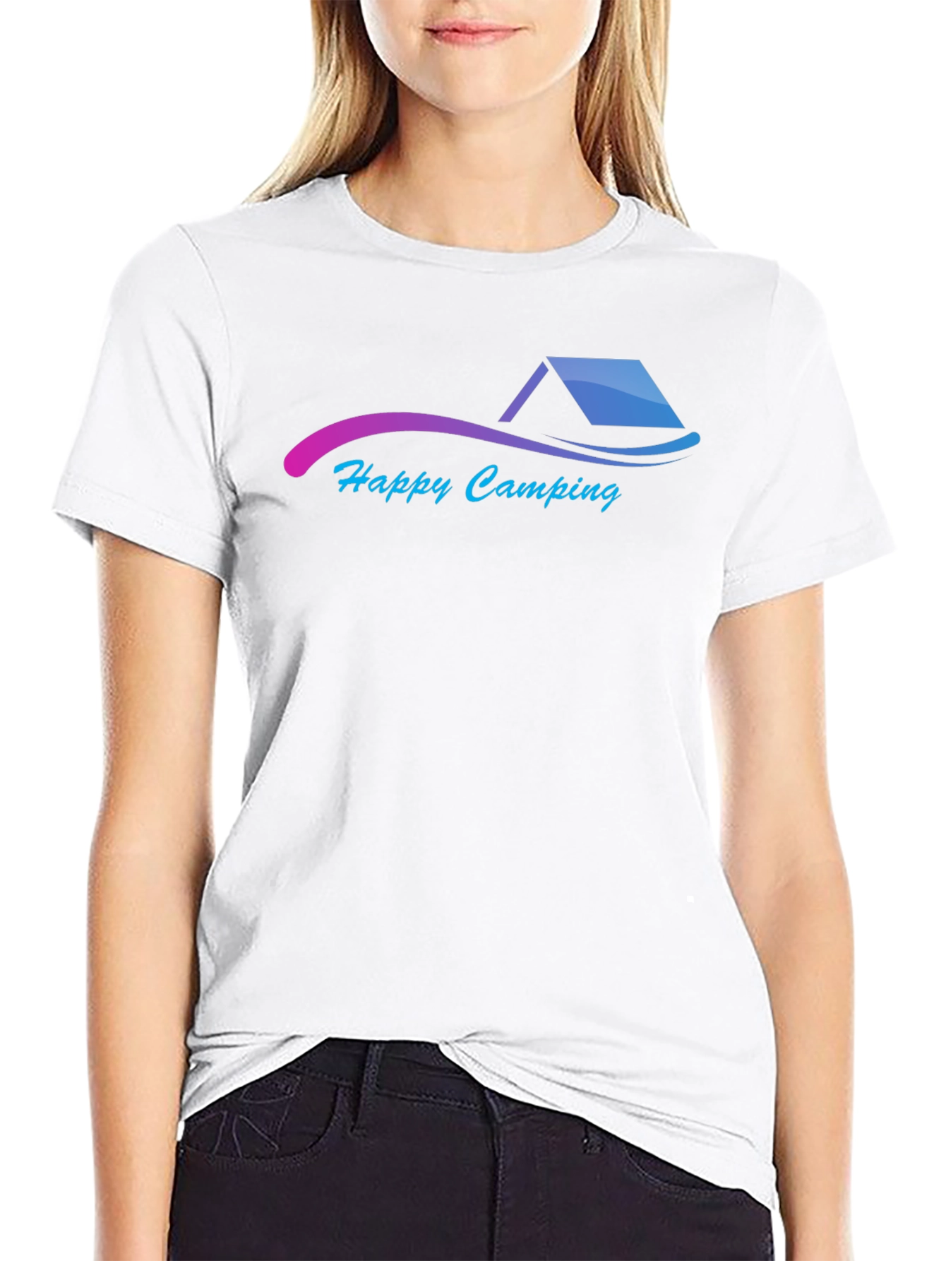 Happy Camping Graphic Black T-Shirt