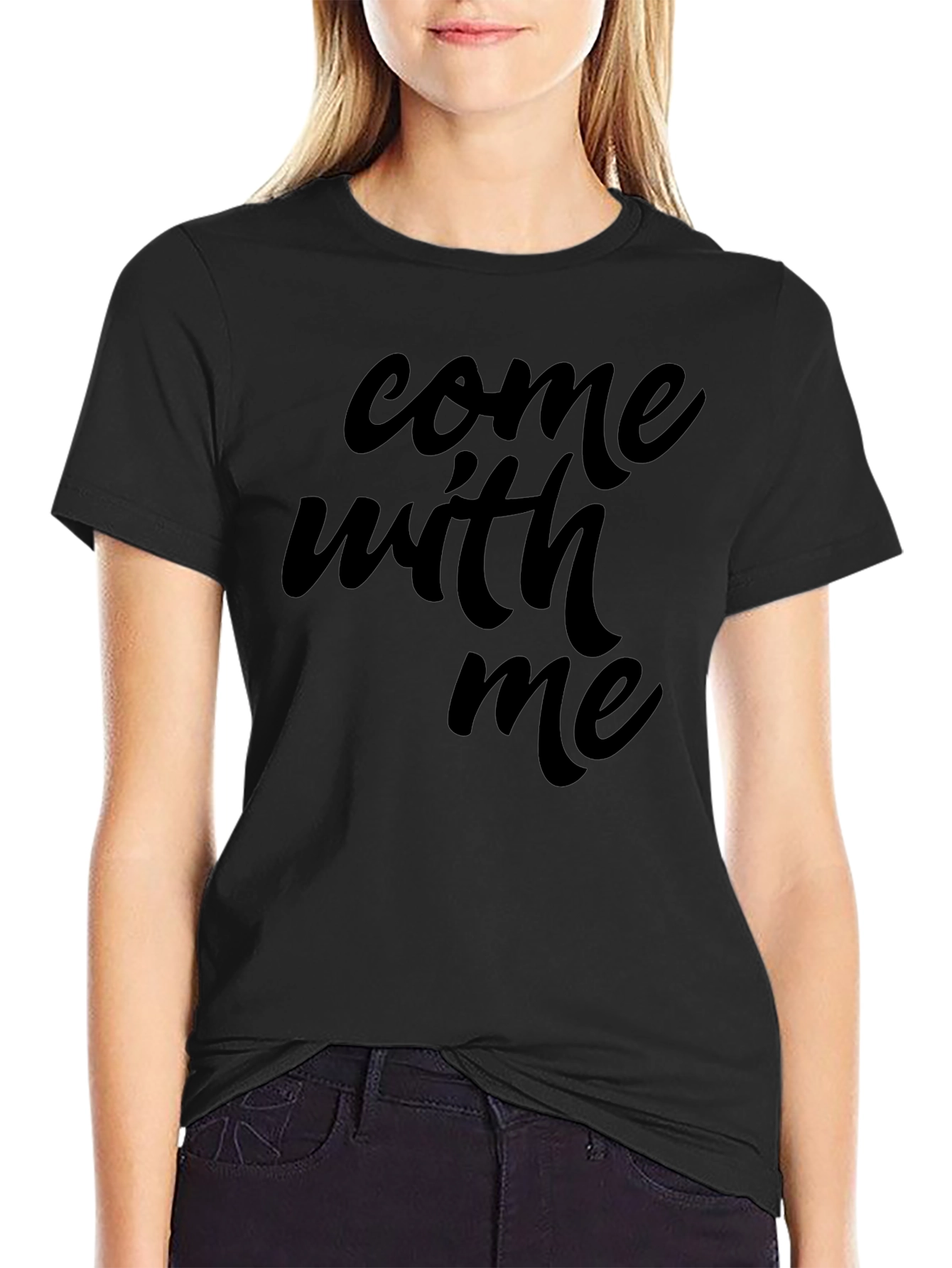 Come With Me Graphic Tee - Black Casual T-Shirt
