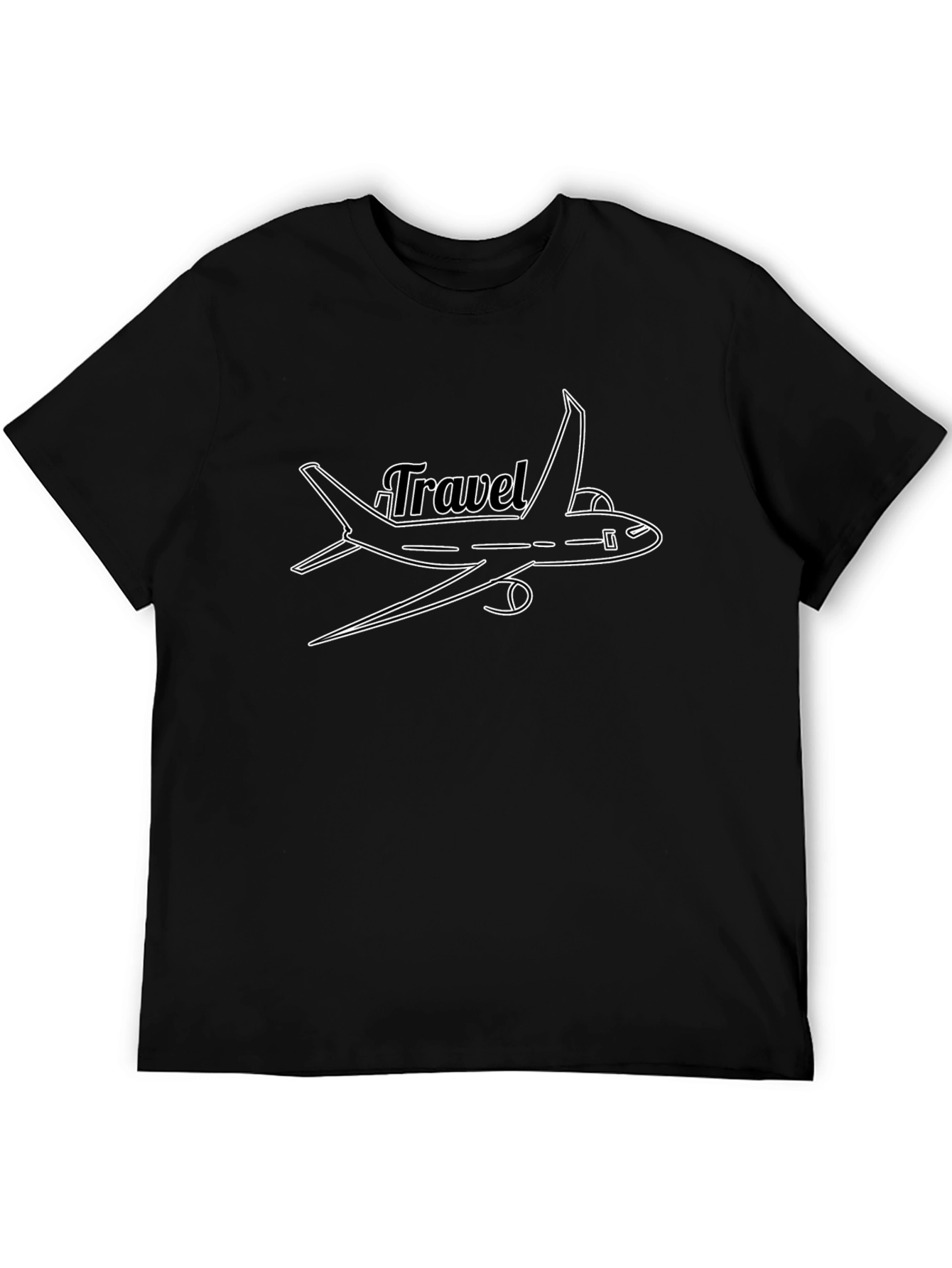 Travel Airplane Graphic Tee - Black Cotton T-Shirt
