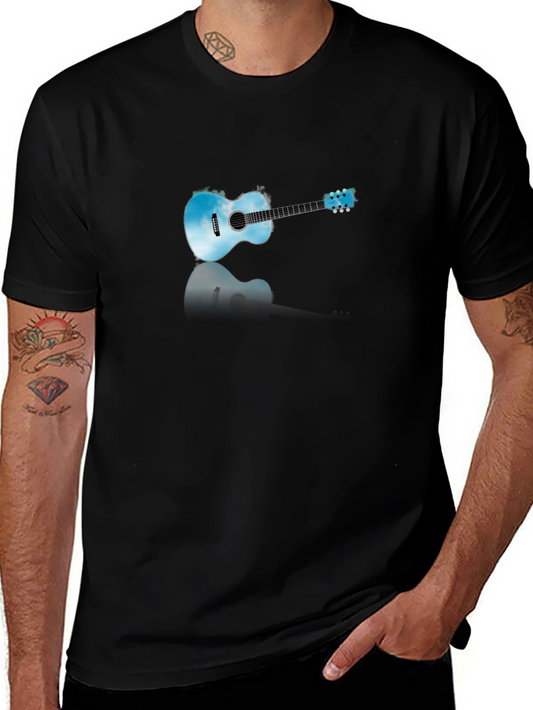Sky Guitar Graphic Tee - Black Cotton T-Shirt