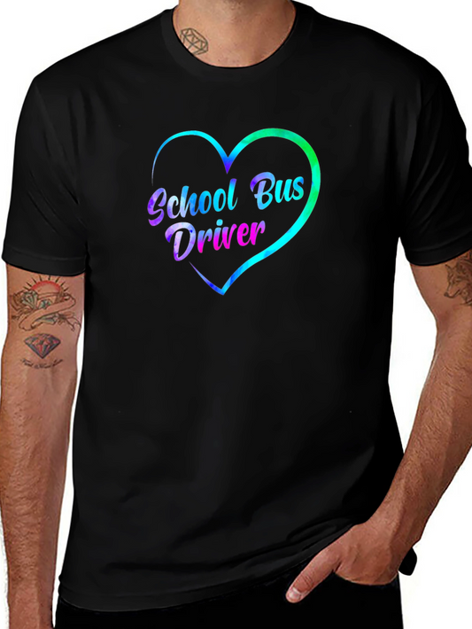 School Bus Driver Heart Graphic Tee - Black
