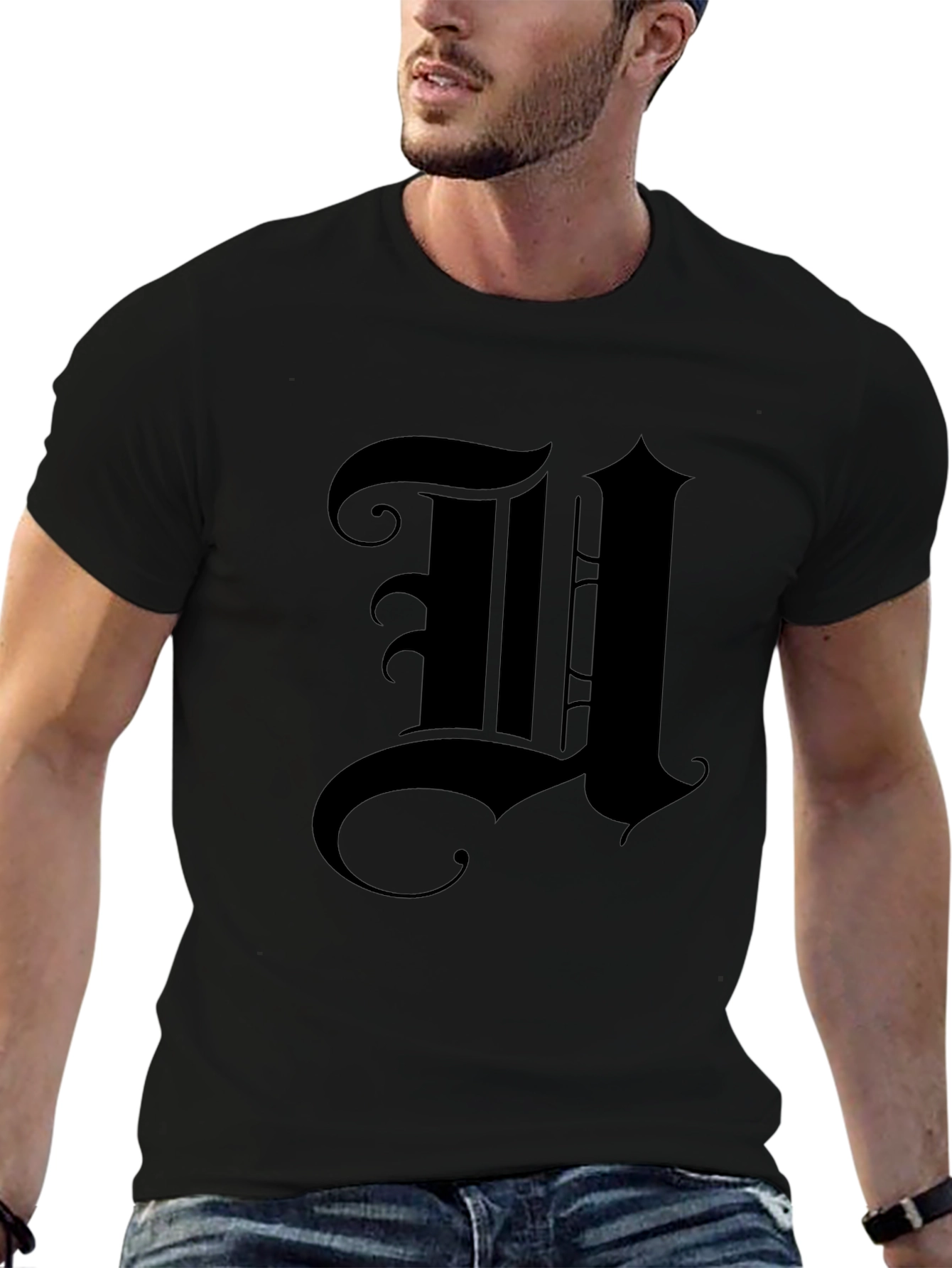 Gothic Initial U Black T-Shirt