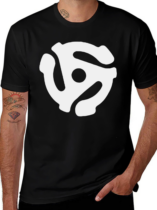 Black T-Shirt with White Record Adapter Design