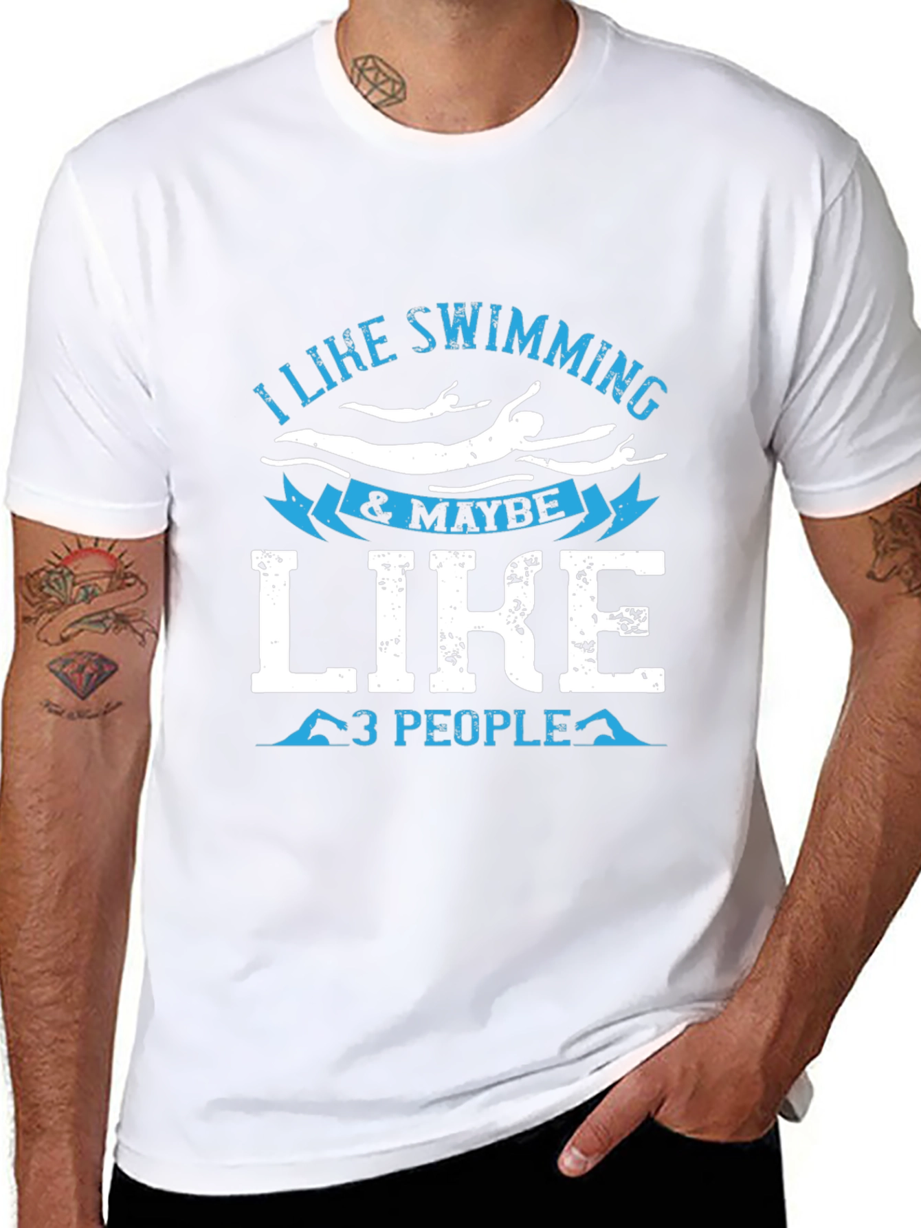 I Like Swimming & Maybe 3 People Black T-Shirt