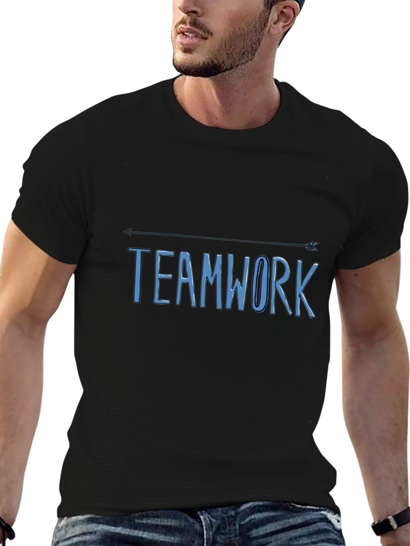Teamwork Arrow T-Shirt - Black Cotton Casual Tee