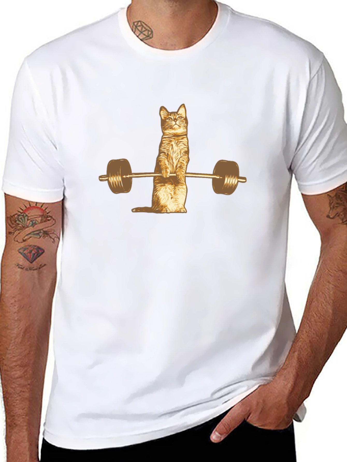 Cat Lifting Weights Funny Gym T-Shirt