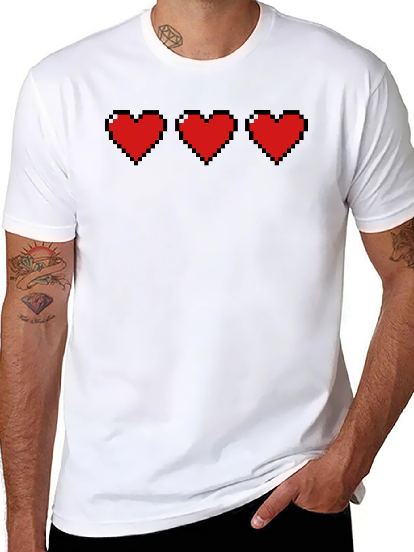 Pixel Hearts Black T-Shirt - Gamer Style