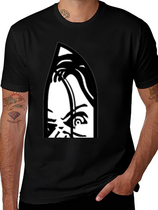 Creepy Doll Graphic Print Black T-Shirt