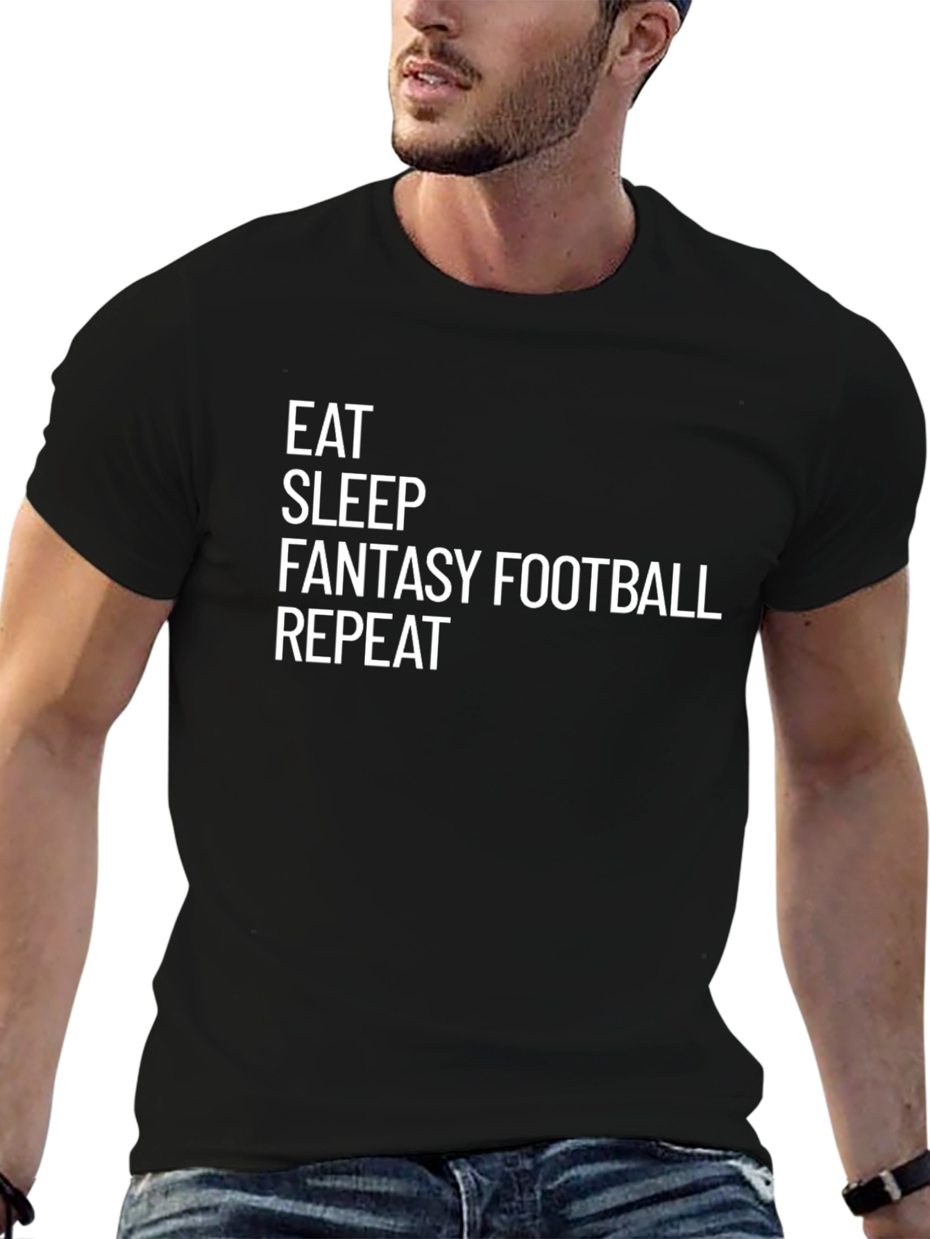 Eat Sleep Fantasy Football Repeat Black T-Shirt