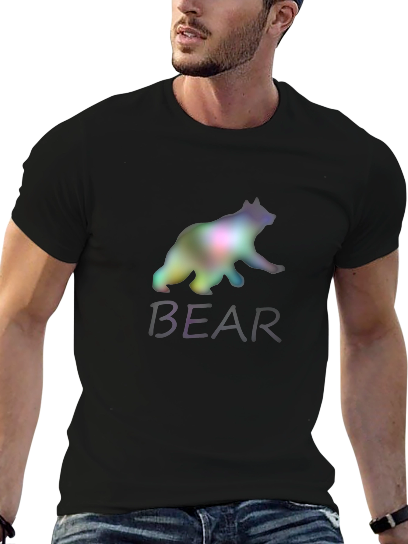 Mens Black Bear Graphic Print T-Shirt