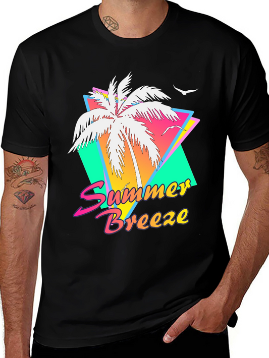 Summer Breeze Graphic Tee - Retro Palm Tree Design