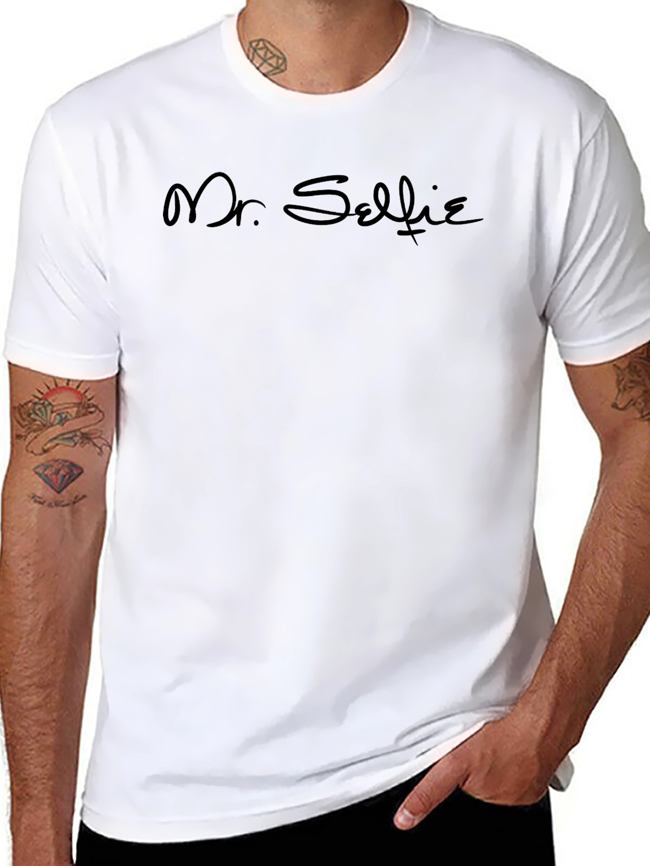 Mr. Selfie Black Graphic Tee Casual