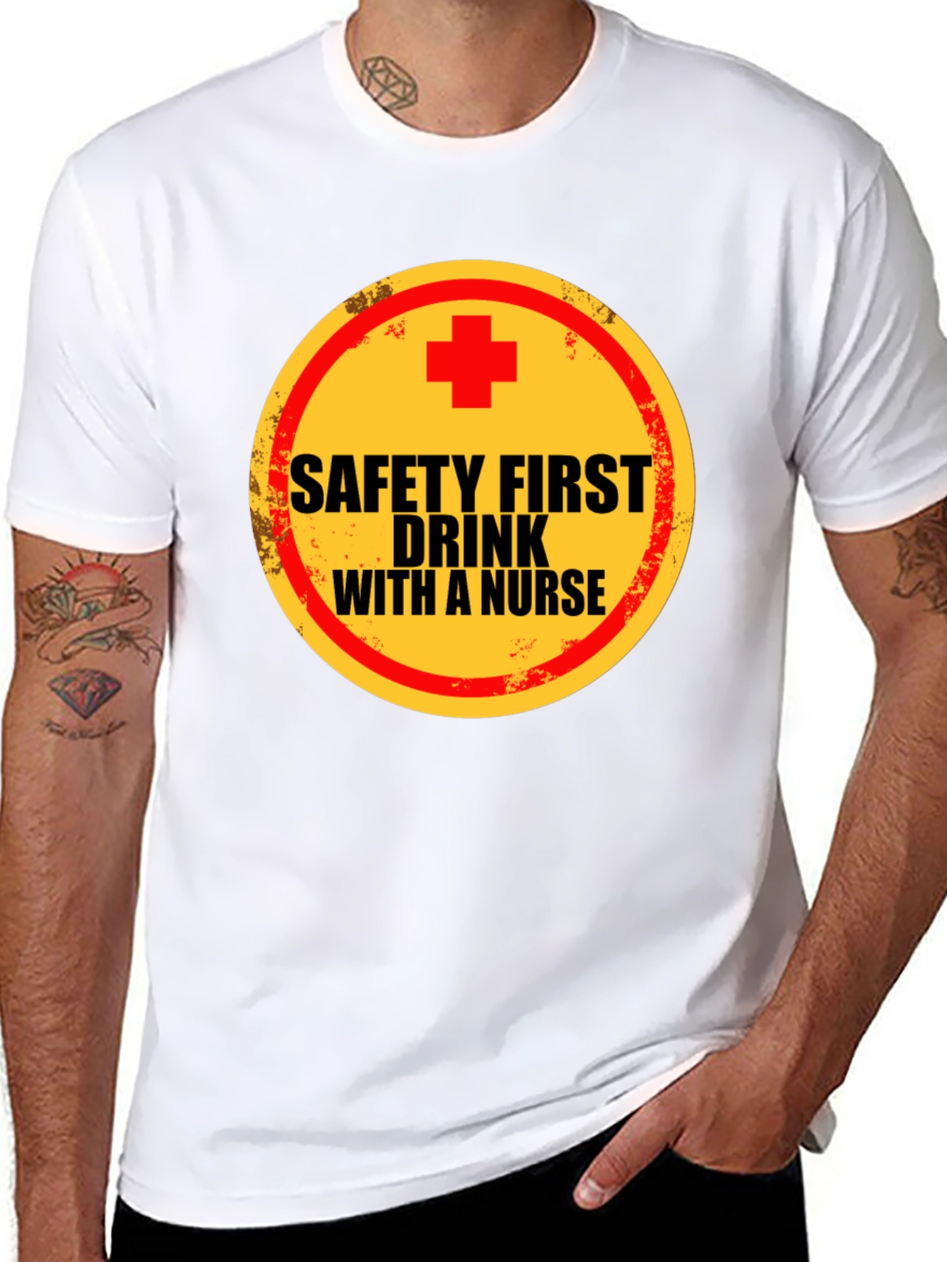 Safety First Drink With A Nurse Crew Neck T-Shirt