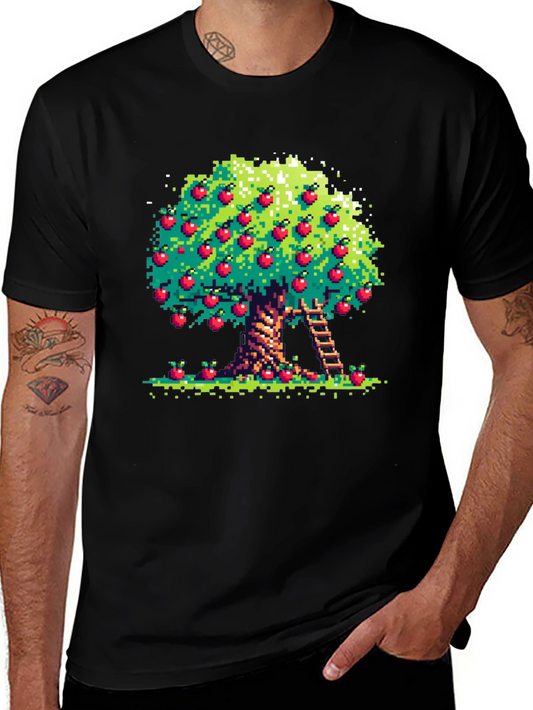 Pixel Art Apple Tree Black Tee