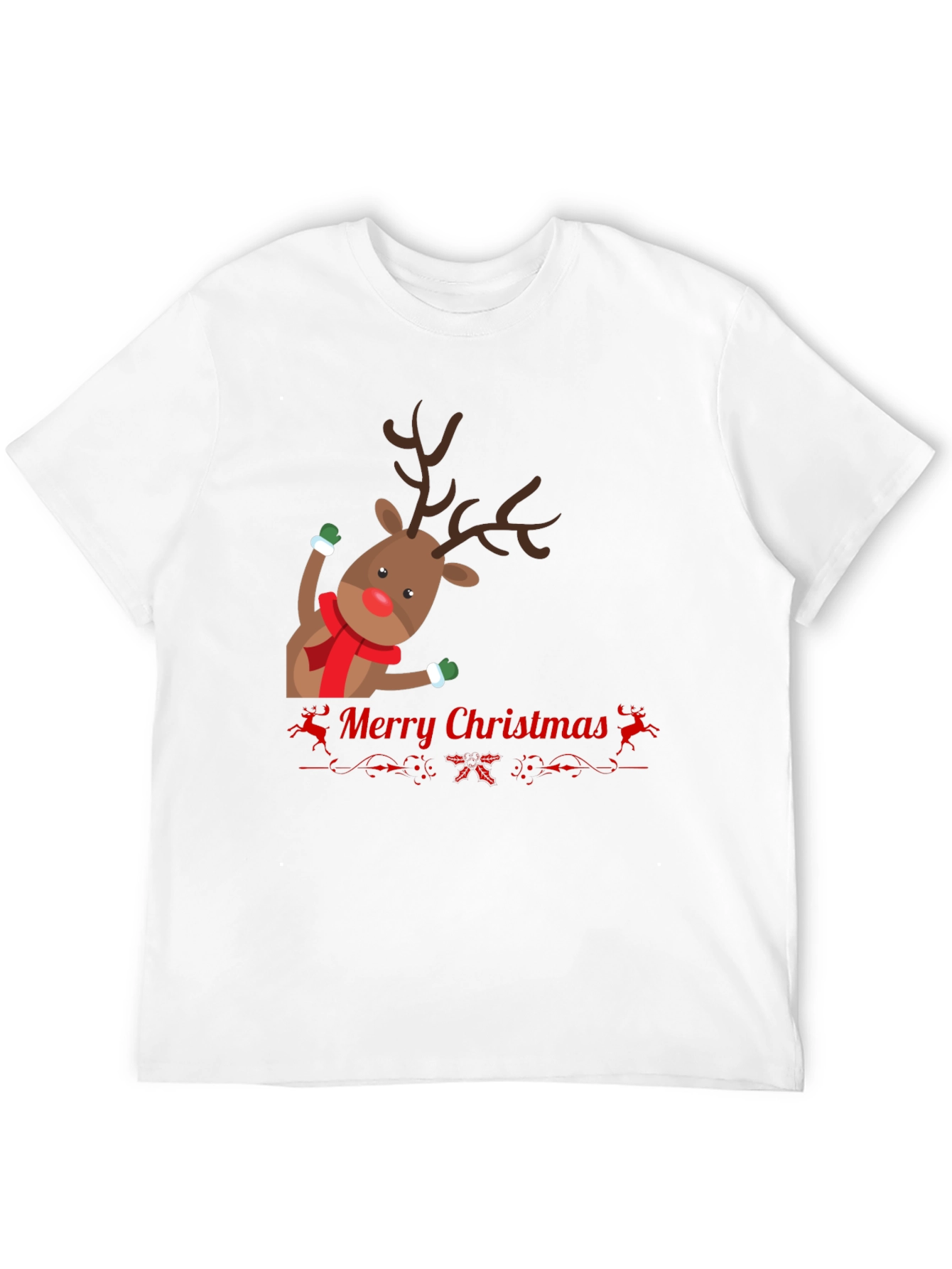 Festive Reindeer Merry Christmas Black T-shirt